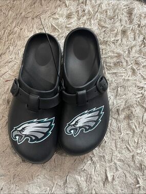 Foco Black Slip-On Sandals with Eagle Graphic